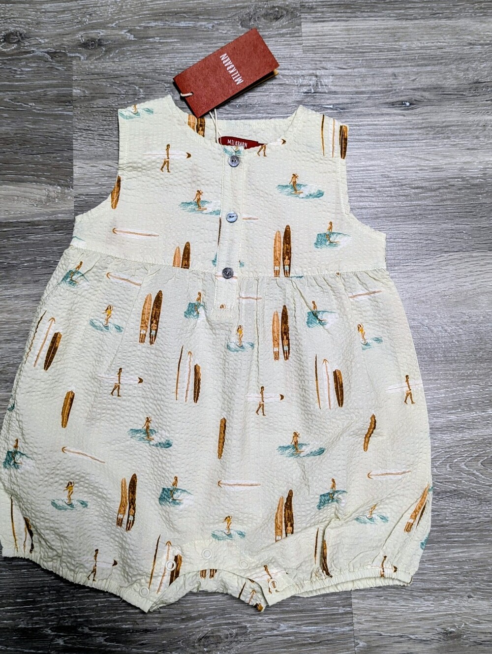 NWT Milkbarn Sleeveless Cropped Jumpsuit Size 6-12 Months Vintage Surf Print